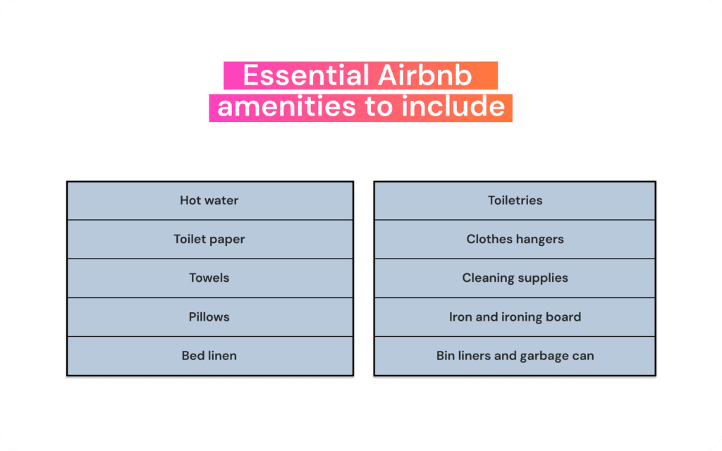 Essential Airbnb amenities to include List of essential Airbnb amenities